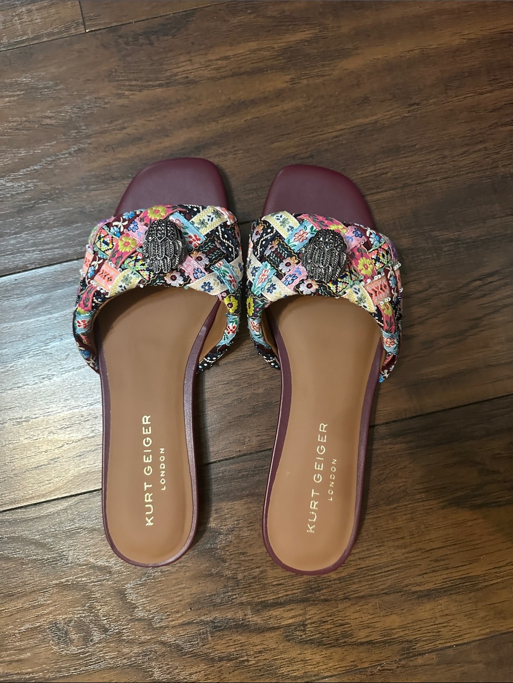 Kurt Geiger Burgundy Multicolor Embellished Slide Mules